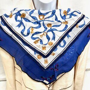 2 New cotton handkerchief 18" FENDI & HANAE MORI blue white bow butterfly (27)